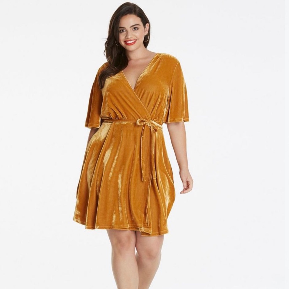 Gold velvet wrap dress, worn once